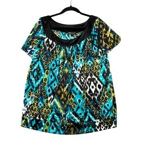 I.N. Studio Womens Ikat Print Tunic Top Y2K Artsy Short Sleeve 1X